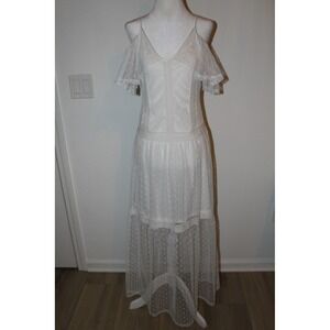 Disney Pirates of the Caribbean White‎ Lace Swiss Dot Cold Shoulder Maxi Dress